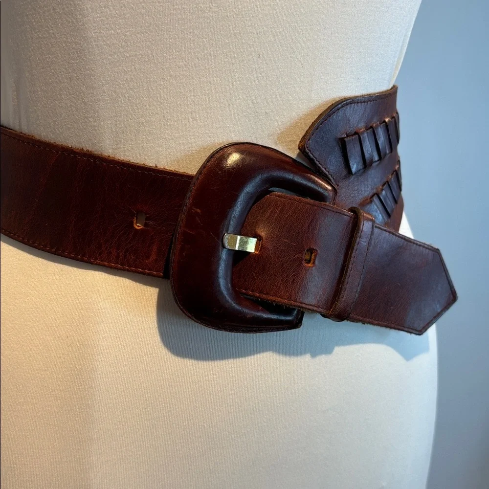 Vintage Bretton’s brown asymmetrical leather belt size small - Picture 4 of 15